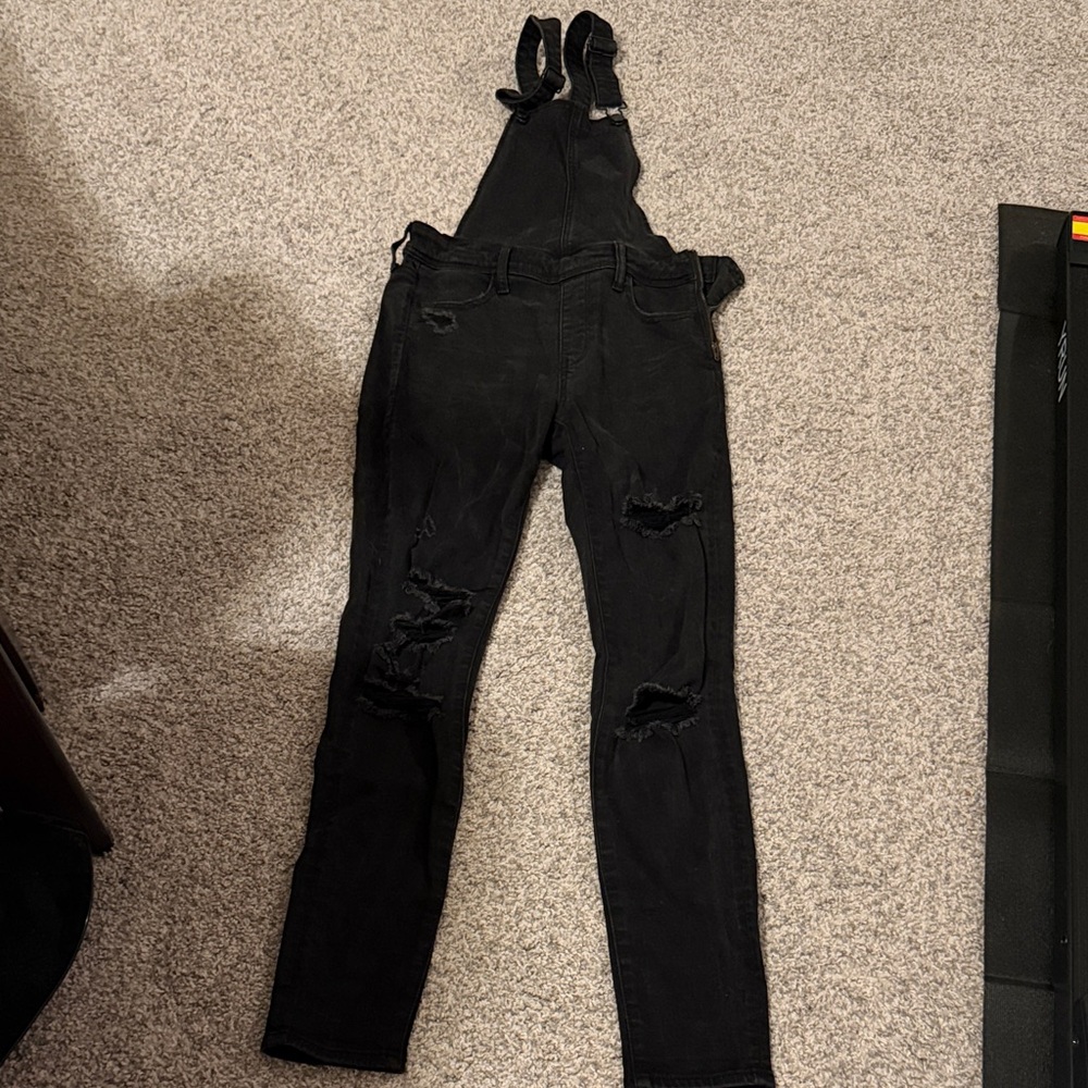 American Eagle Black Distressed Women's Jegging Overalls